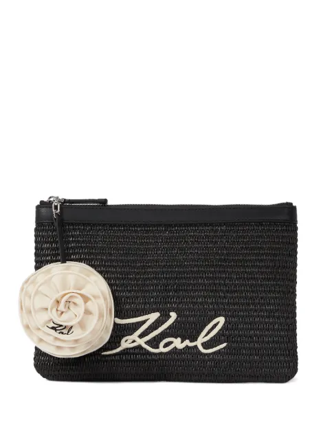 Karl Lagerfeld Signature flower raffia pouch