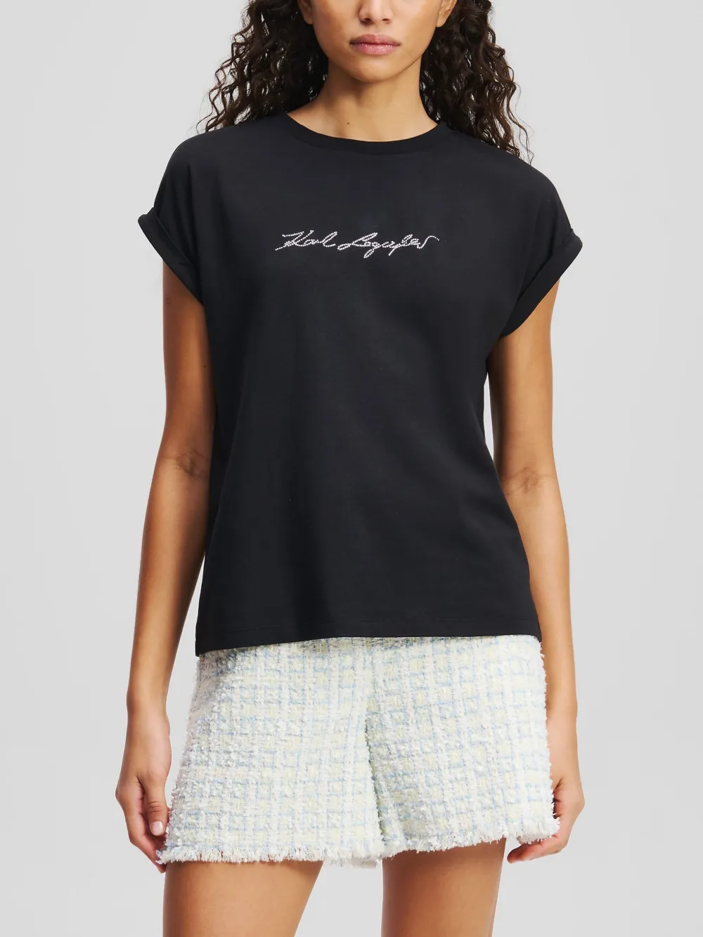 Karl Lagerfeld T-shirt verfraaid met stras Zwart