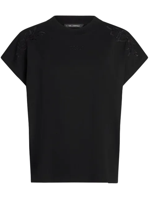 Karl Lagerfeld orchid-embroidered T-shirt