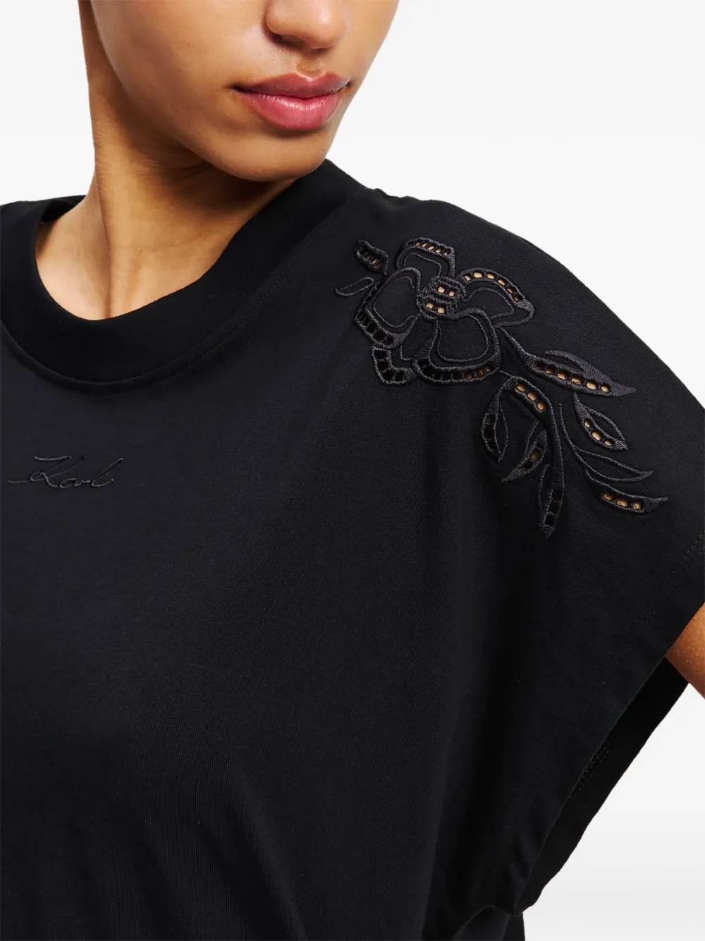 Karl Lagerfeld T-shirt met geborduurde orchidee Zwart