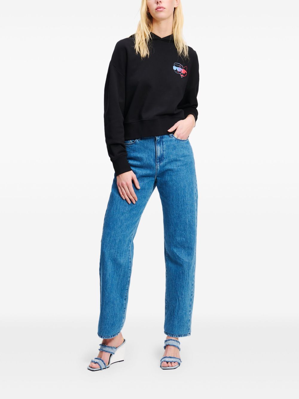 Karl Lagerfeld Ikon cropped hoodie met kleurverloop - Zwart