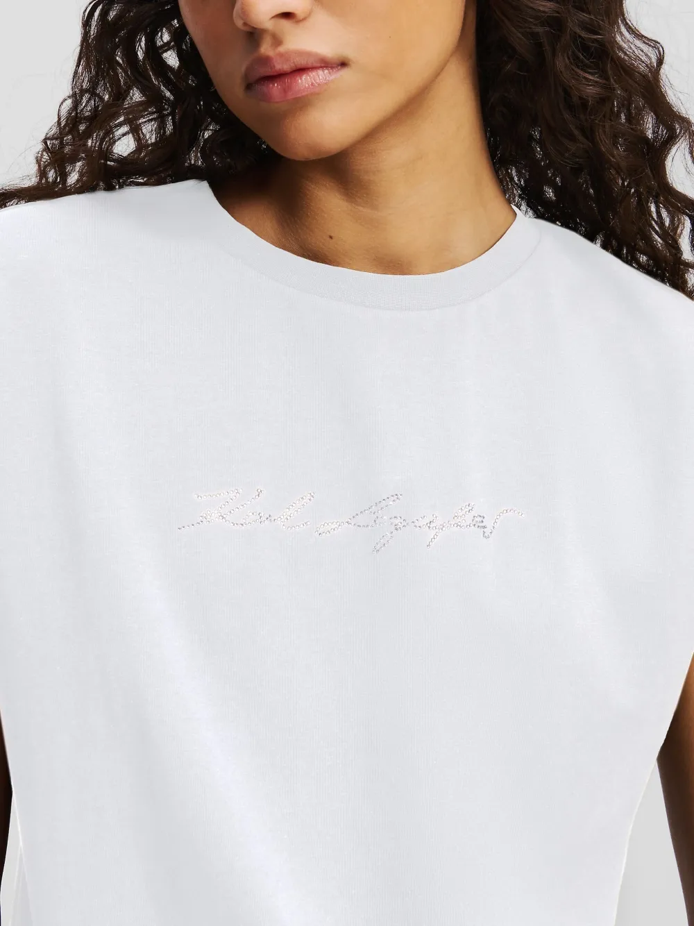 Karl Lagerfeld Signature Rhinestones T-shirt Wit