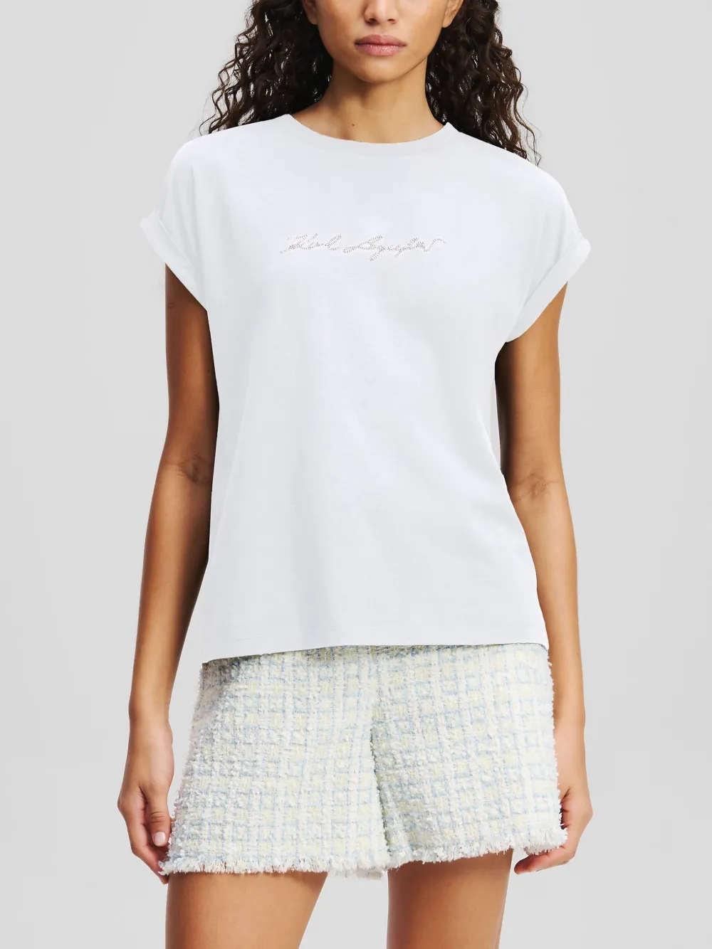 Karl Lagerfeld Signature Rhinestones T-shirt Wit