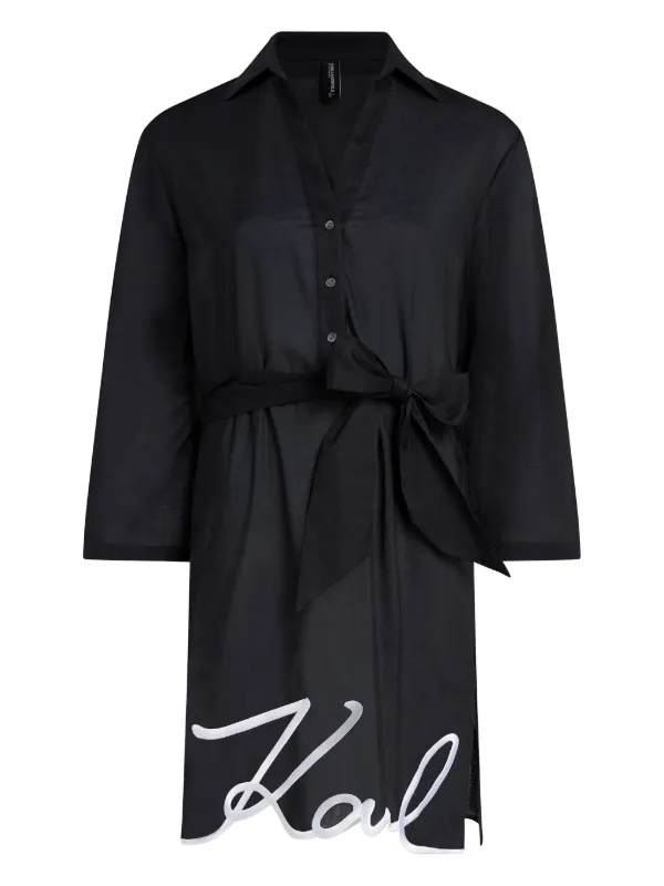 Karl Lagerfeld - K/signature Beach Shirt Dress, Woman, Black, Size: Xl Karl Lagerfeld - K/signature Beach Shirt Dress, Woman, Black, Size: Xl