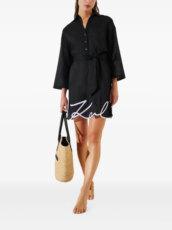 Karl Lagerfeld - K/signature Beach Shirt Dress, Woman, Black, Size: Xl