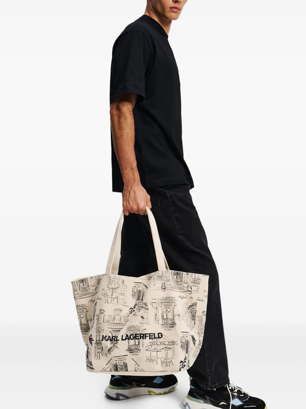 Karl Lagerfeld x Jorge Parra canvas shopper met all-over print Beige