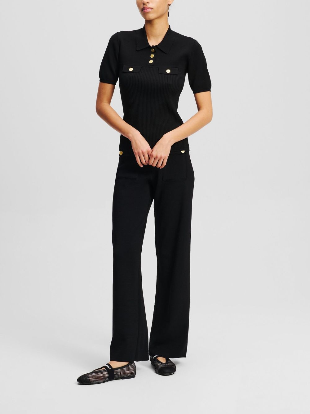 Karl Lagerfeld logo-engraved button trousers - Zwart