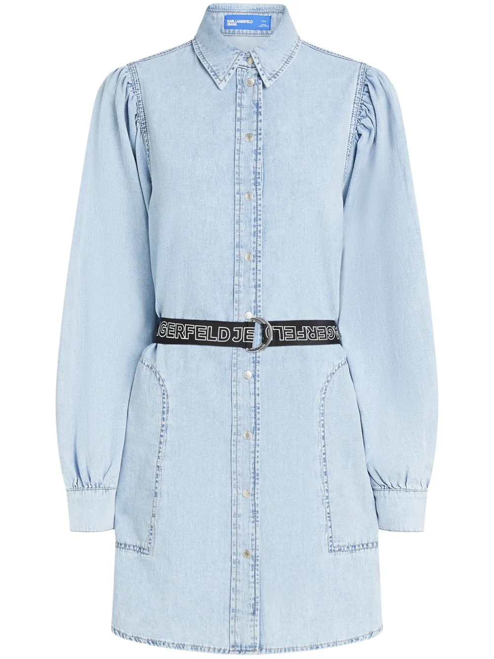 puff-sleeve denim shirt dress