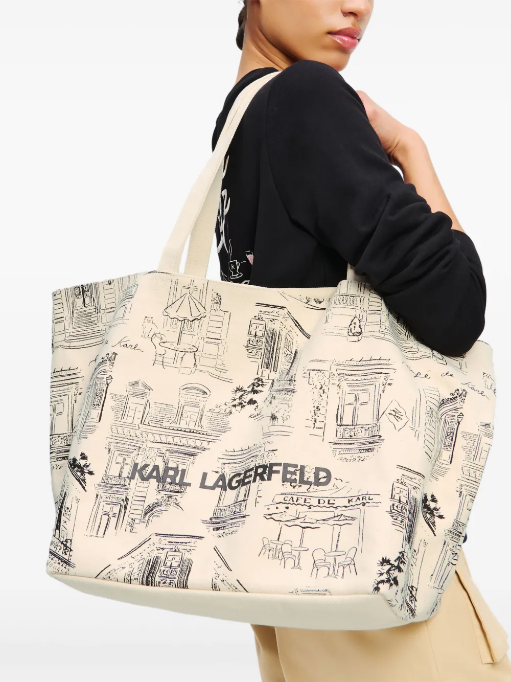 Karl Lagerfeld x Jorge Parra shopper met print - Beige