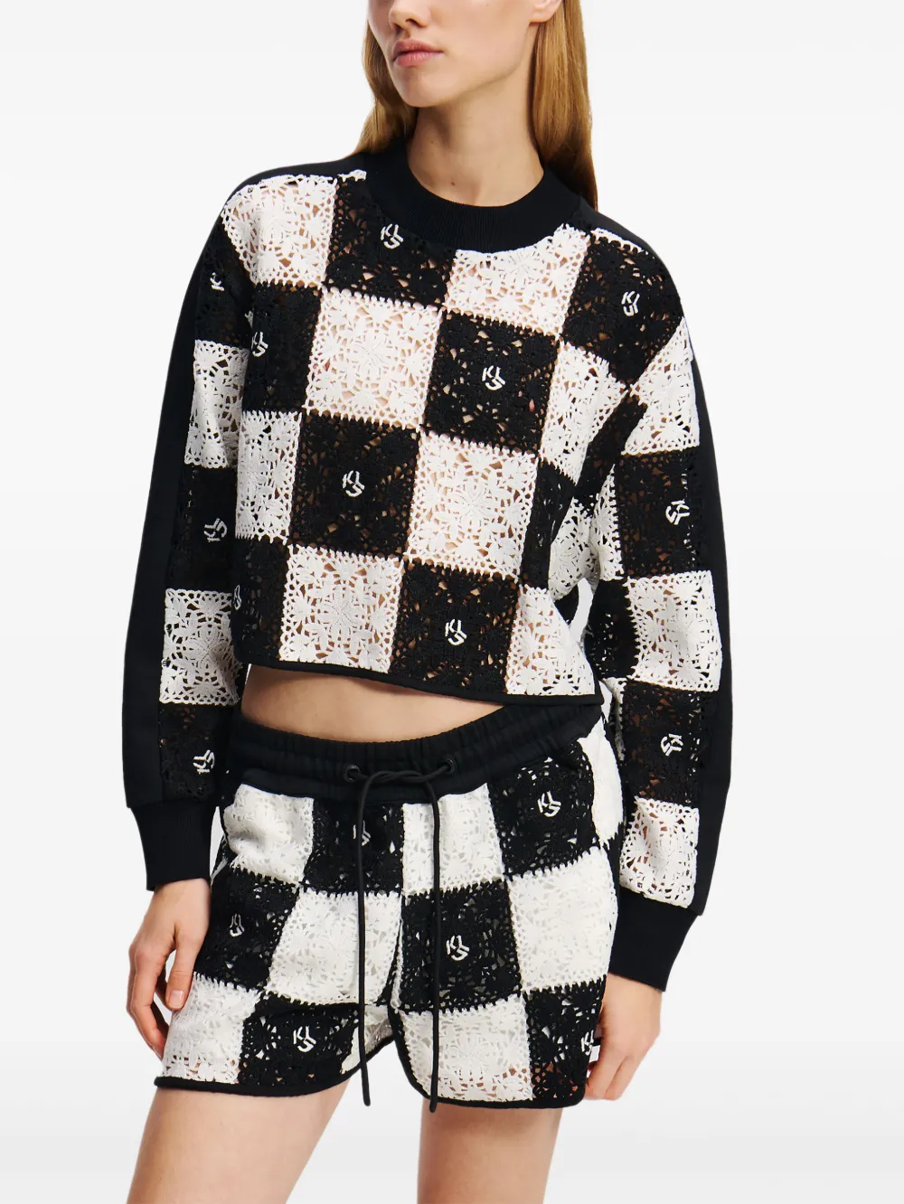 Karl Lagerfeld Jeans Gehaakte cropped trui Wit
