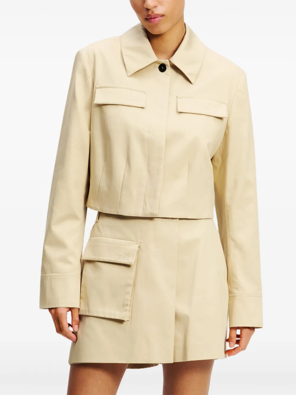 Shop Karl Lagerfeld Cropped Blouson Jacket In Neutrals