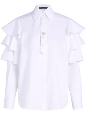 売れ筋商品|||カールラガーフェルド カットソー トップス レディース Women's Embellished Bib Shirt White レディース Tシャツ | KARL LAGERFELD