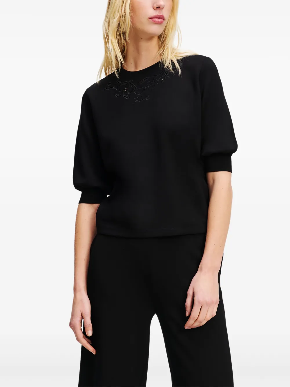 Karl Lagerfeld Sweater met geborduurde orchidee Zwart
