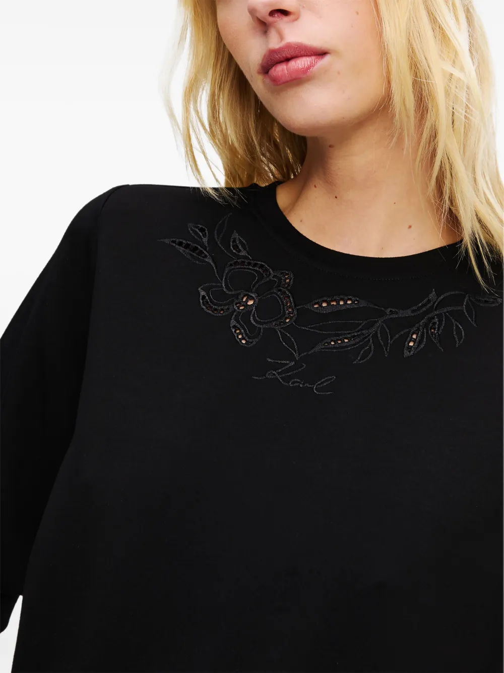 Karl Lagerfeld Sweater met geborduurde orchidee Zwart