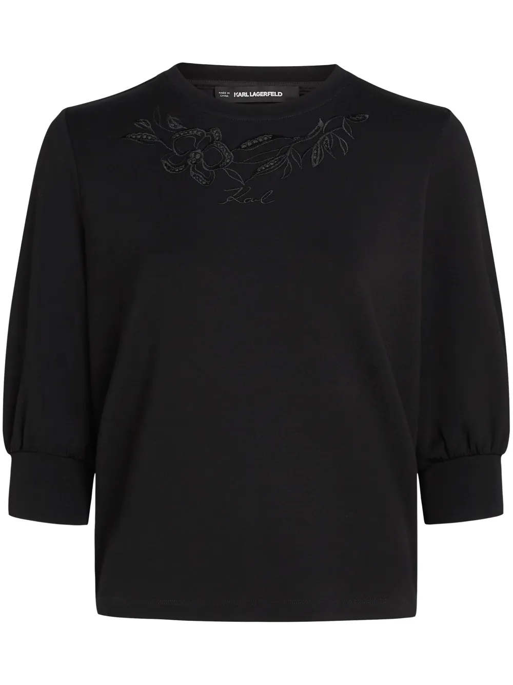 Karl Lagerfeld Sweater met geborduurde orchidee Zwart