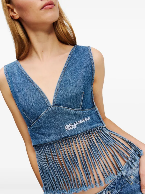 Karl Lagerfeld Jeans Fringed Denim Top | Blue | FARFETCH