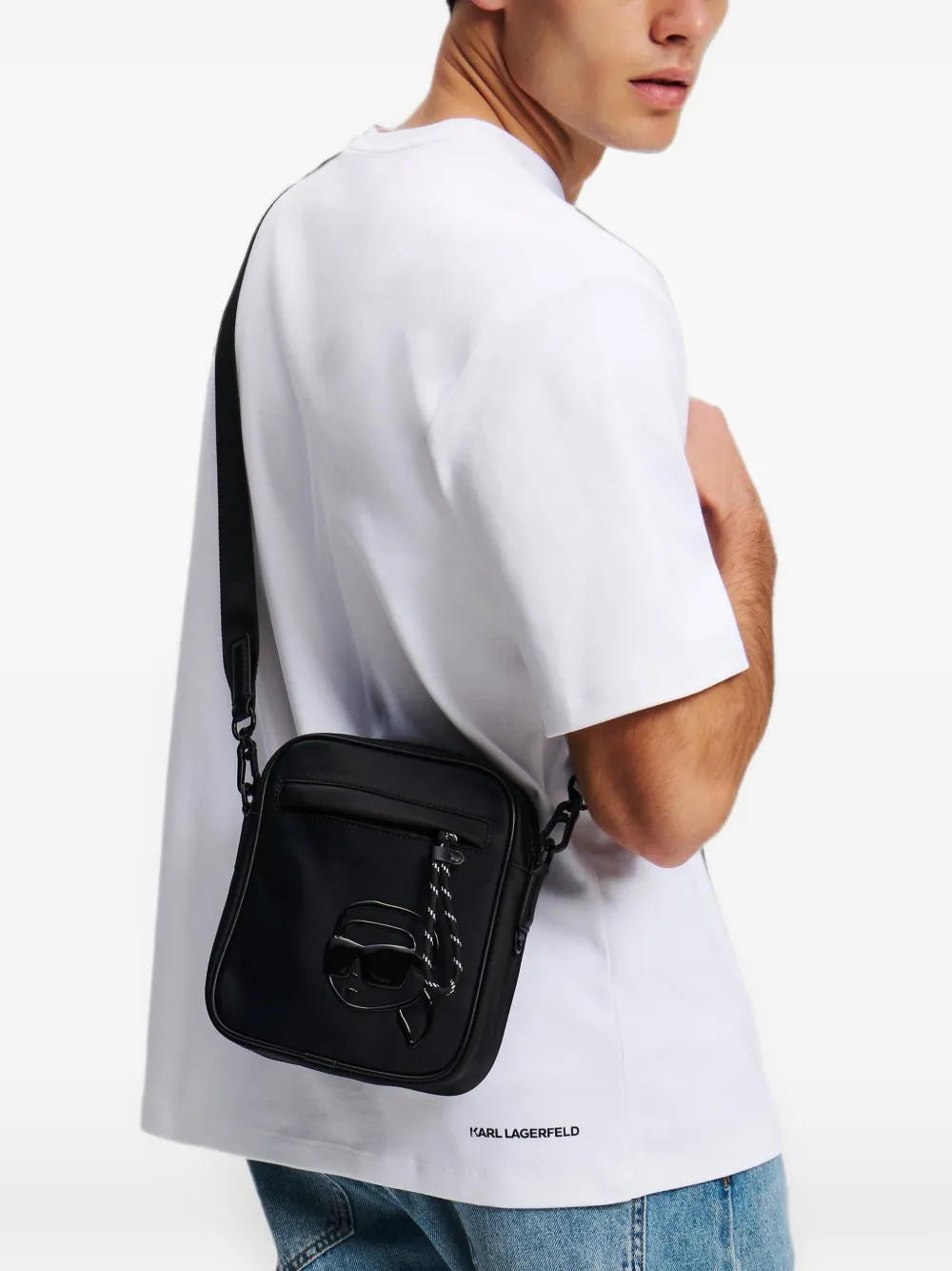 Karl Lagerfeld Ikon crossbodytas met tonale print Zwart