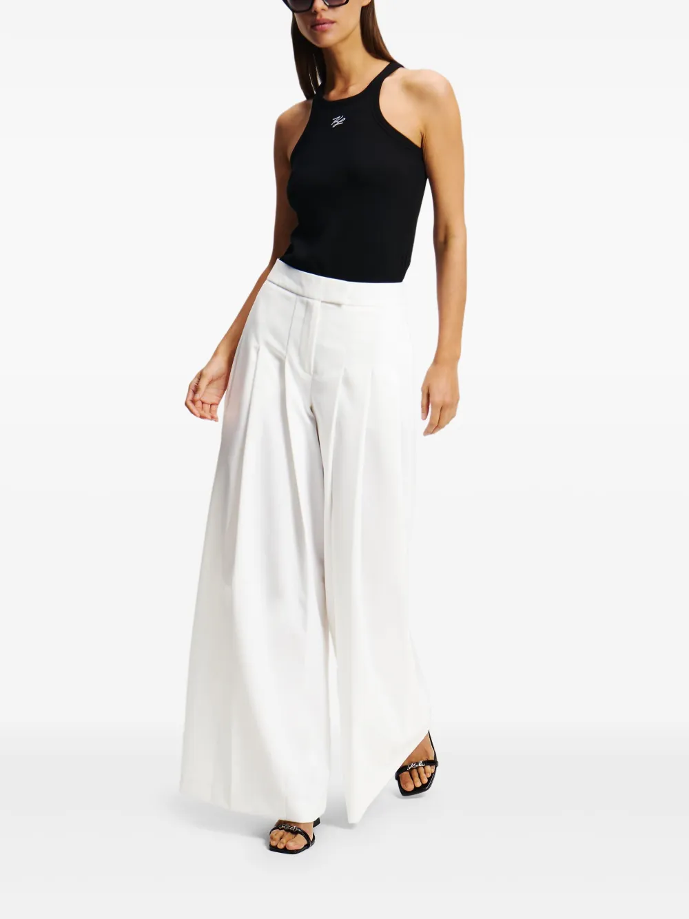 Shop Karl Lagerfeld Pleated Trousers In White