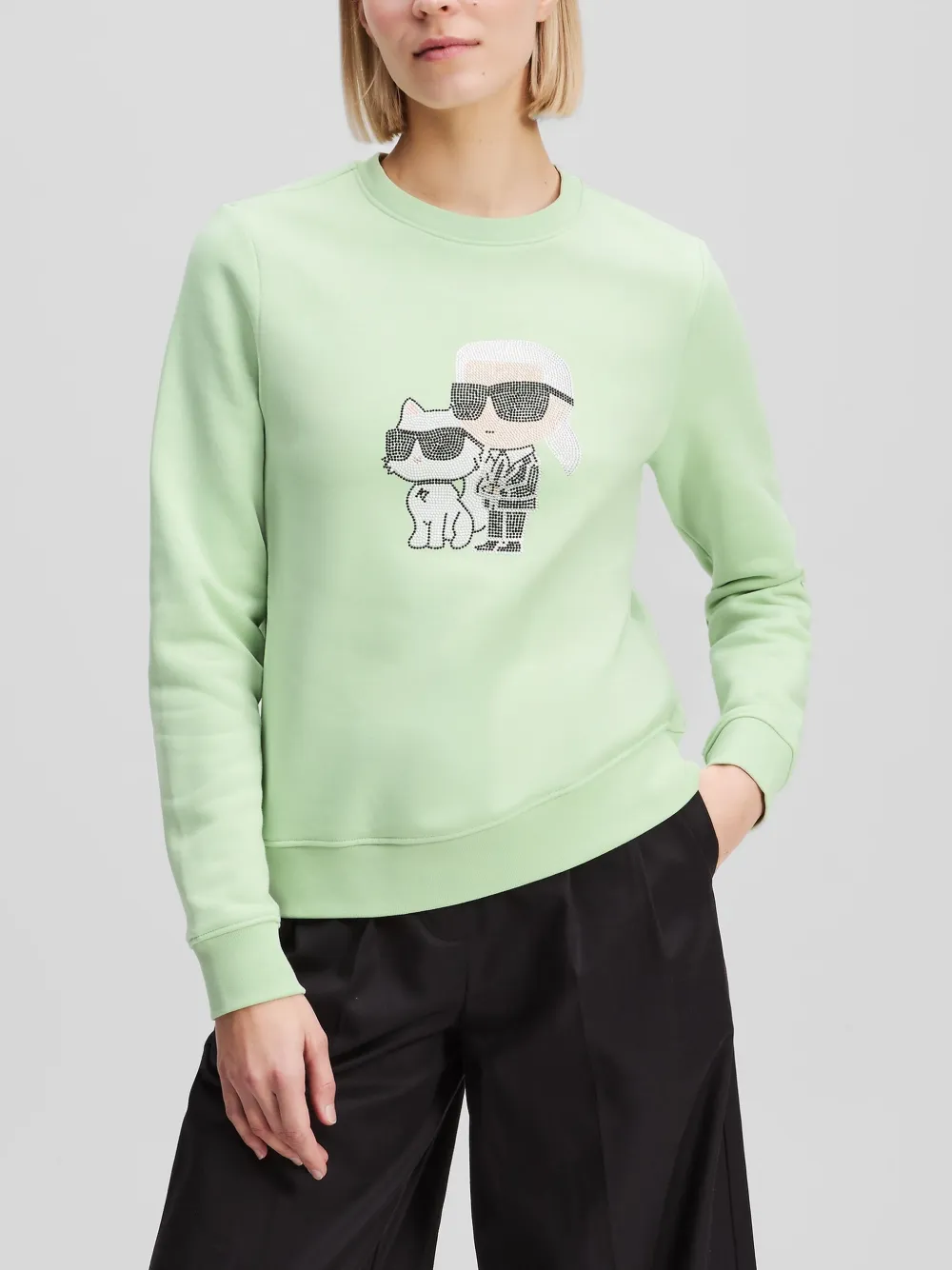 Karl Lagerfeld Ikon Karl & Choupette sweater met print Groen