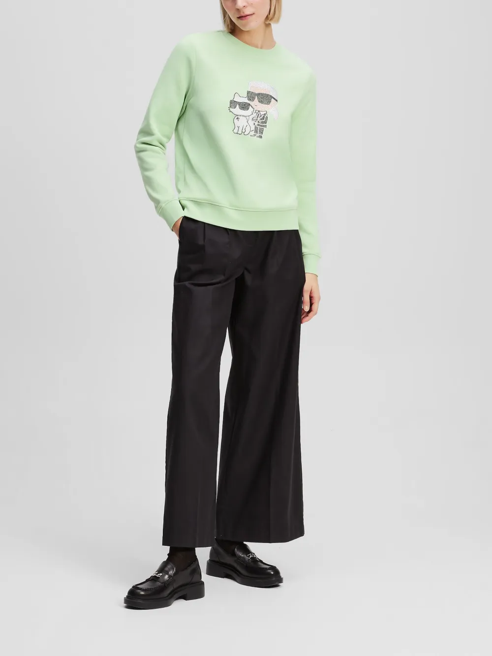 Karl Lagerfeld Ikon Karl & Choupette sweater met print Groen