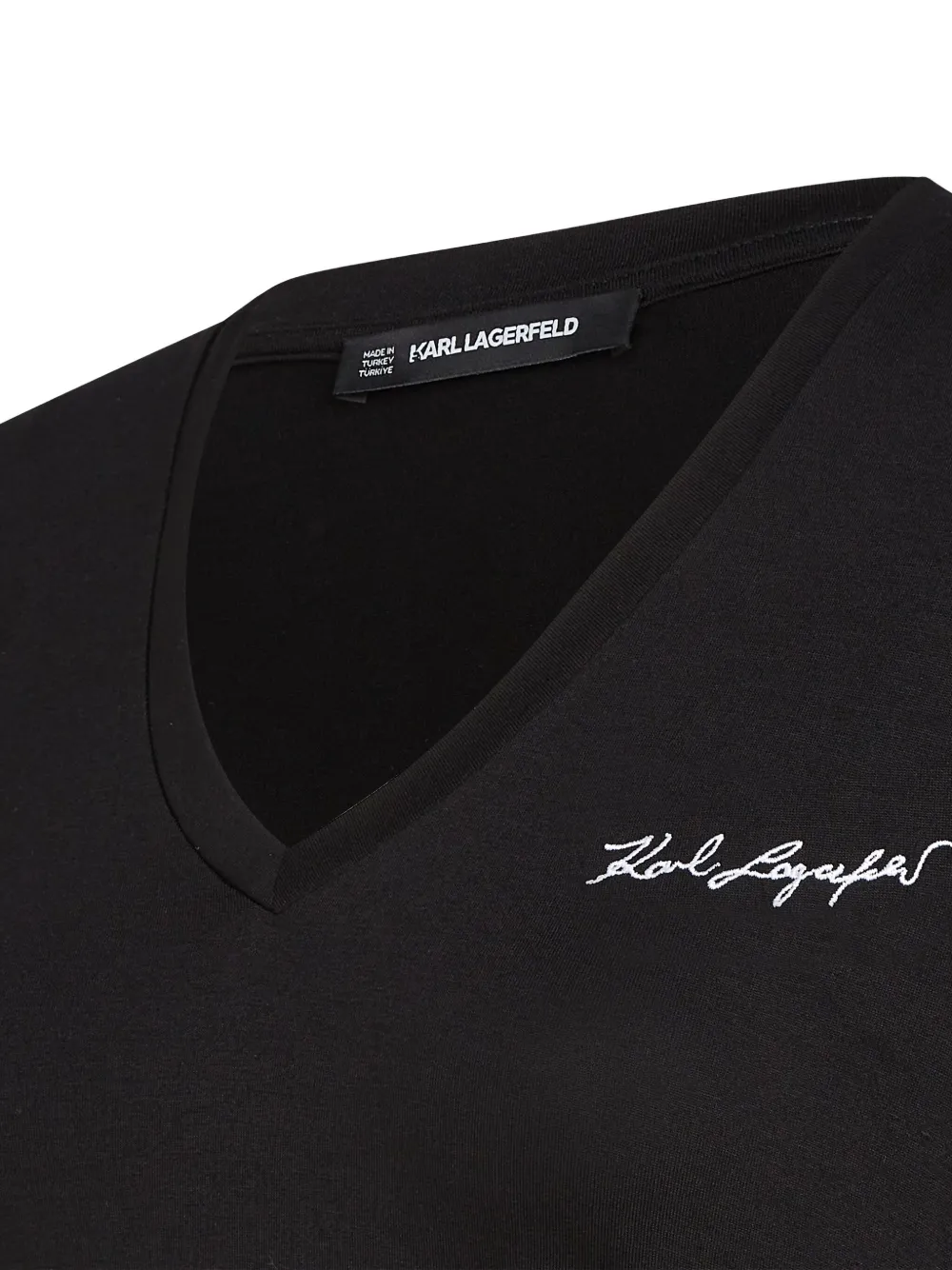 Karl Lagerfeld Signature V-neck Ruched T-shirt In Black
