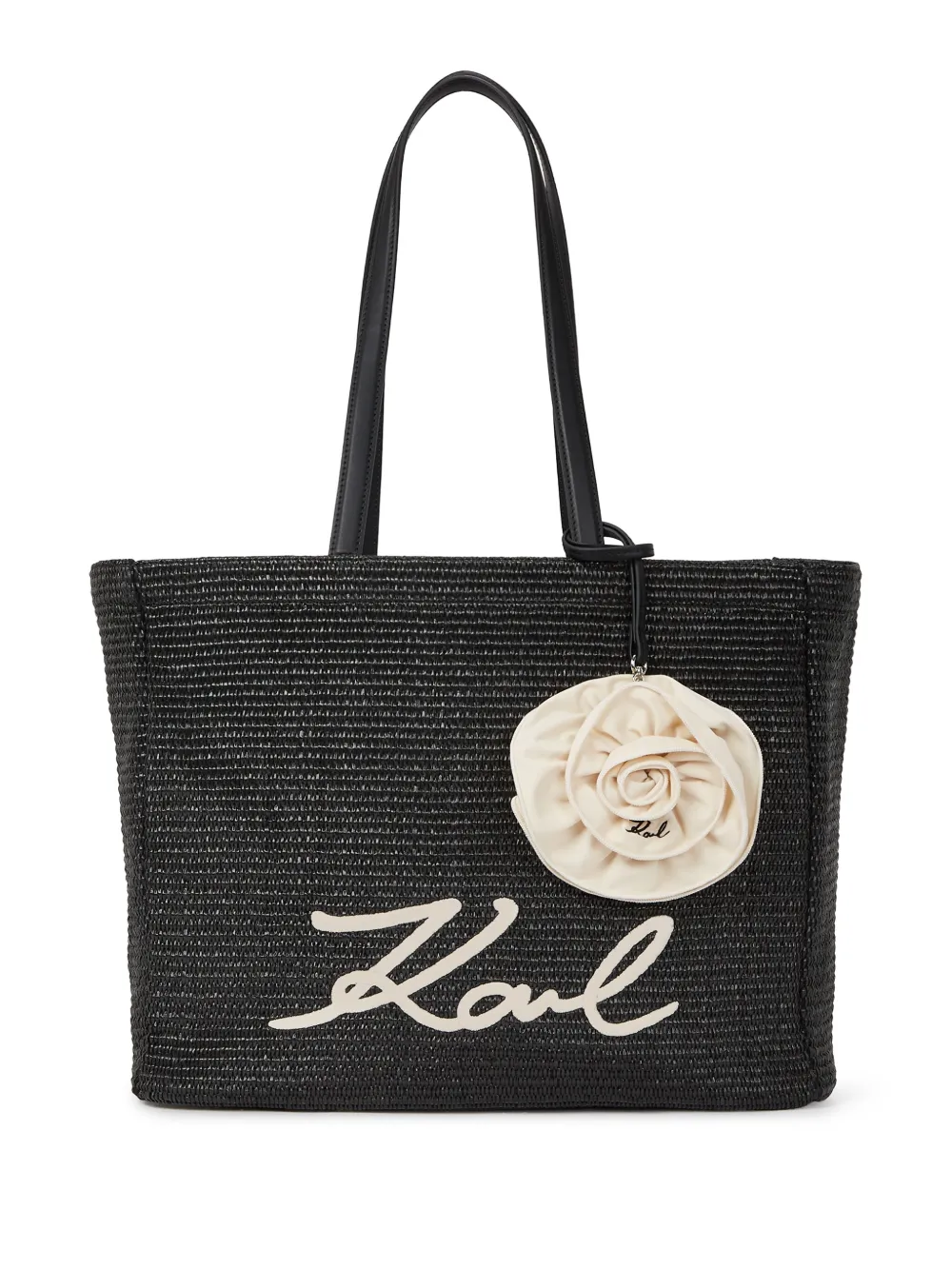 Karl Lagerfeld Signature shopper met bloemapplicatie Zwart