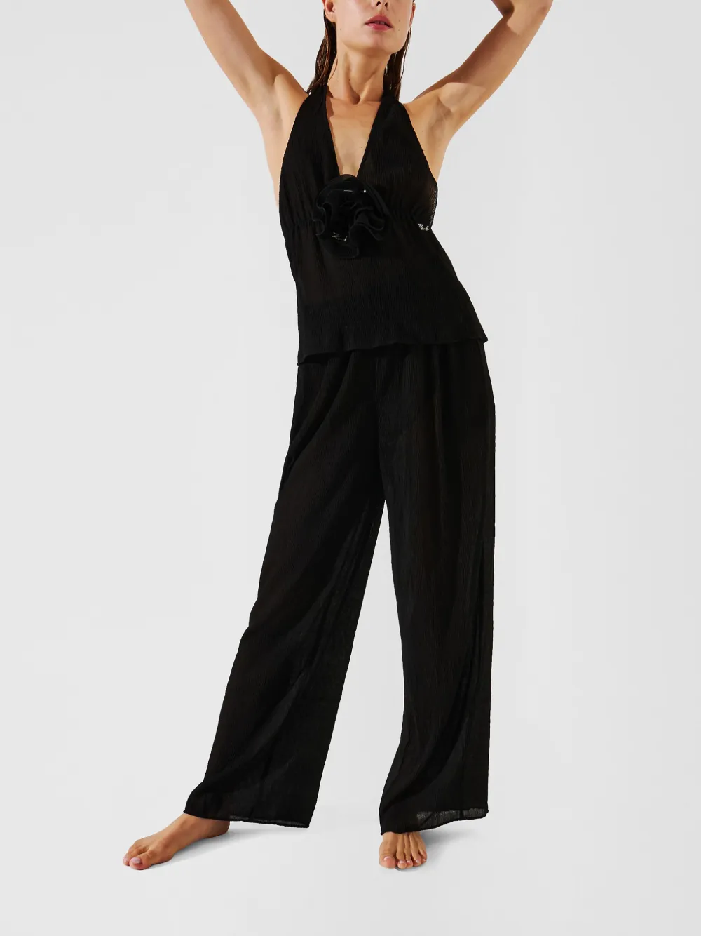 Karl Lagerfeld Plissé Beach Trousers In Black