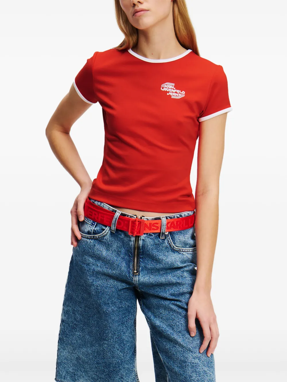 Karl Lagerfeld Jeans T-shirt met logoprint Rood