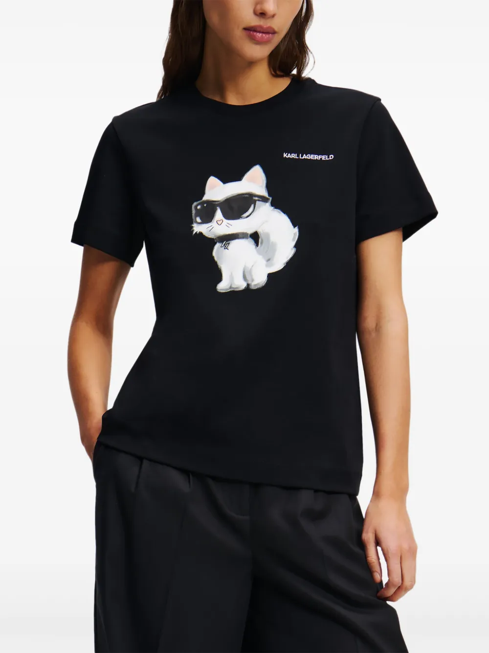 Karl Lagerfeld Ikon Choupette T-shirt Zwart