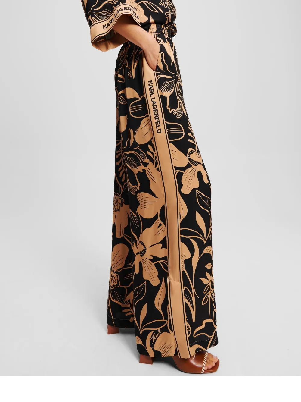 Shop Karl Lagerfeld Printed Wide-leg Trousers In Black
