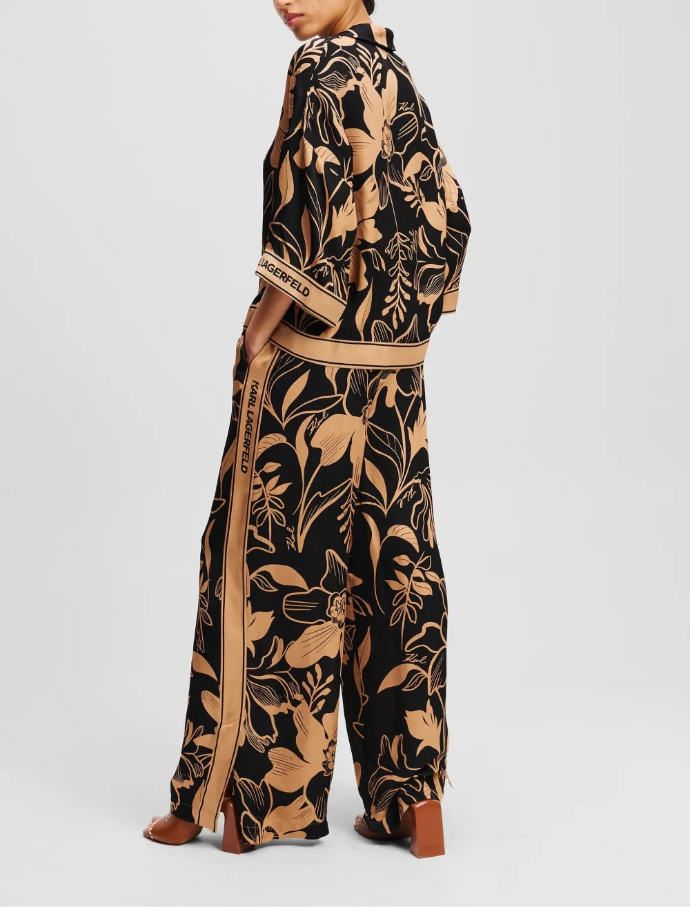 Shop Karl Lagerfeld Printed Wide-leg Trousers In Black