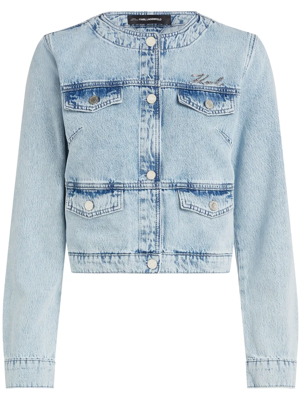 collarless denim jacket