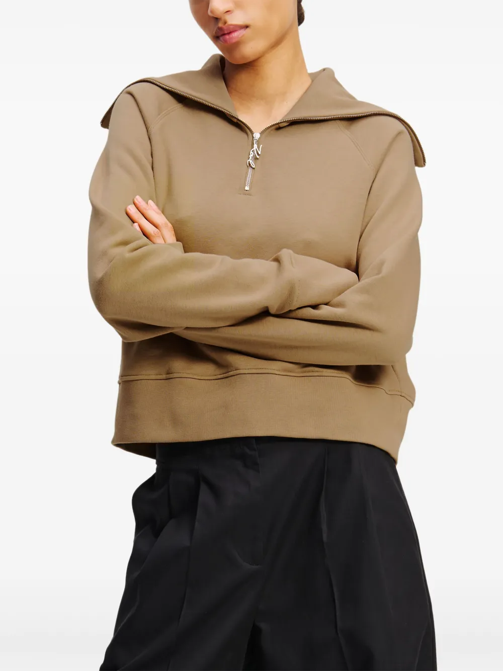 Shop Karl Lagerfeld Zip-up Sweatshirt In Brown