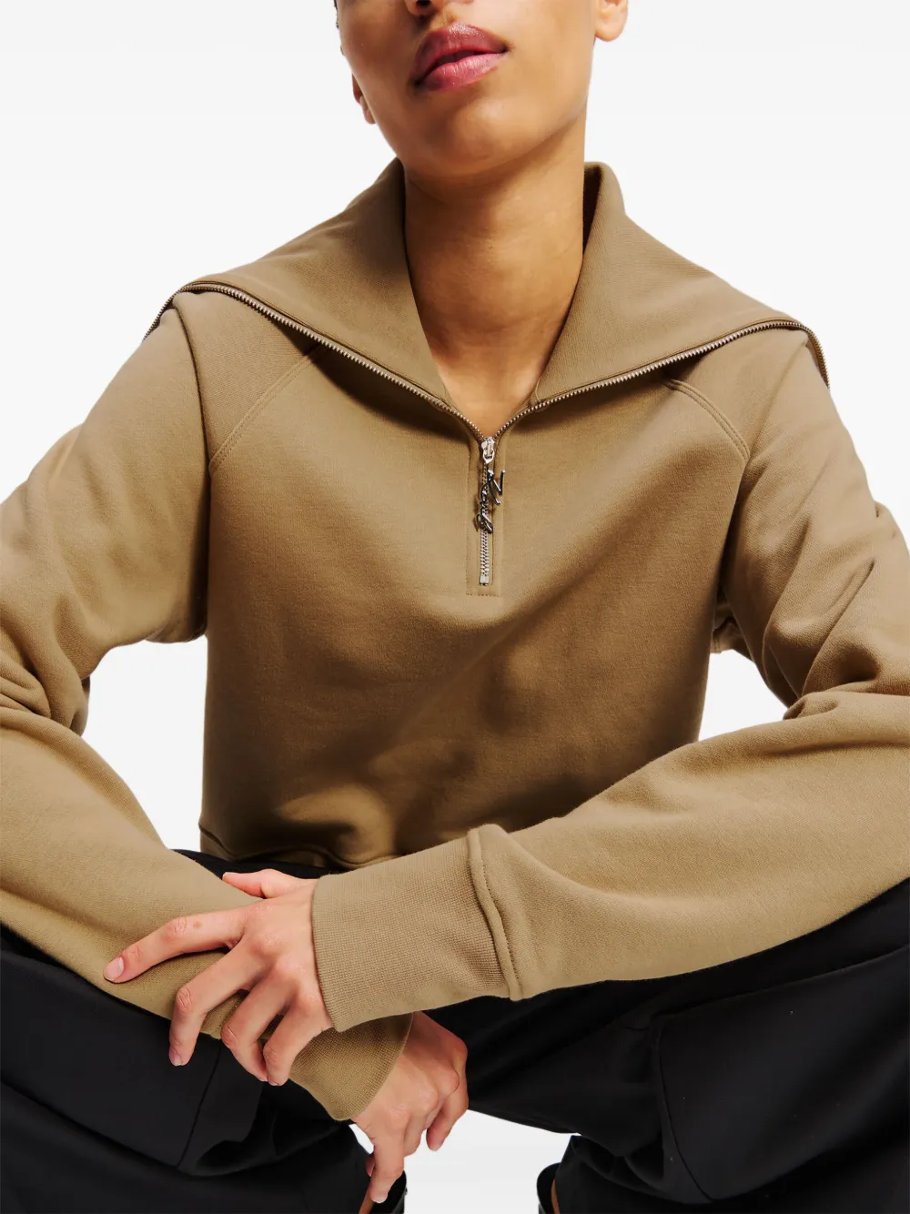 Shop Karl Lagerfeld Zip-up Sweatshirt In Brown