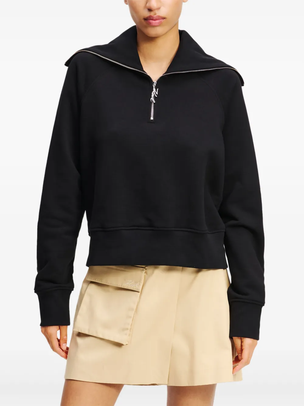 Karl Lagerfeld Sweater met halve rits Zwart