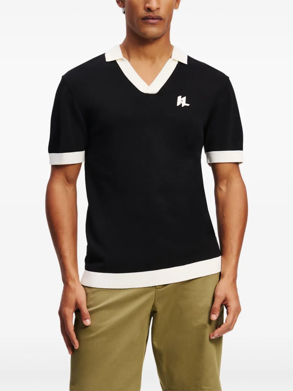Karl Lagerfeld Poloshirt met contrasterende afwerking Zwart