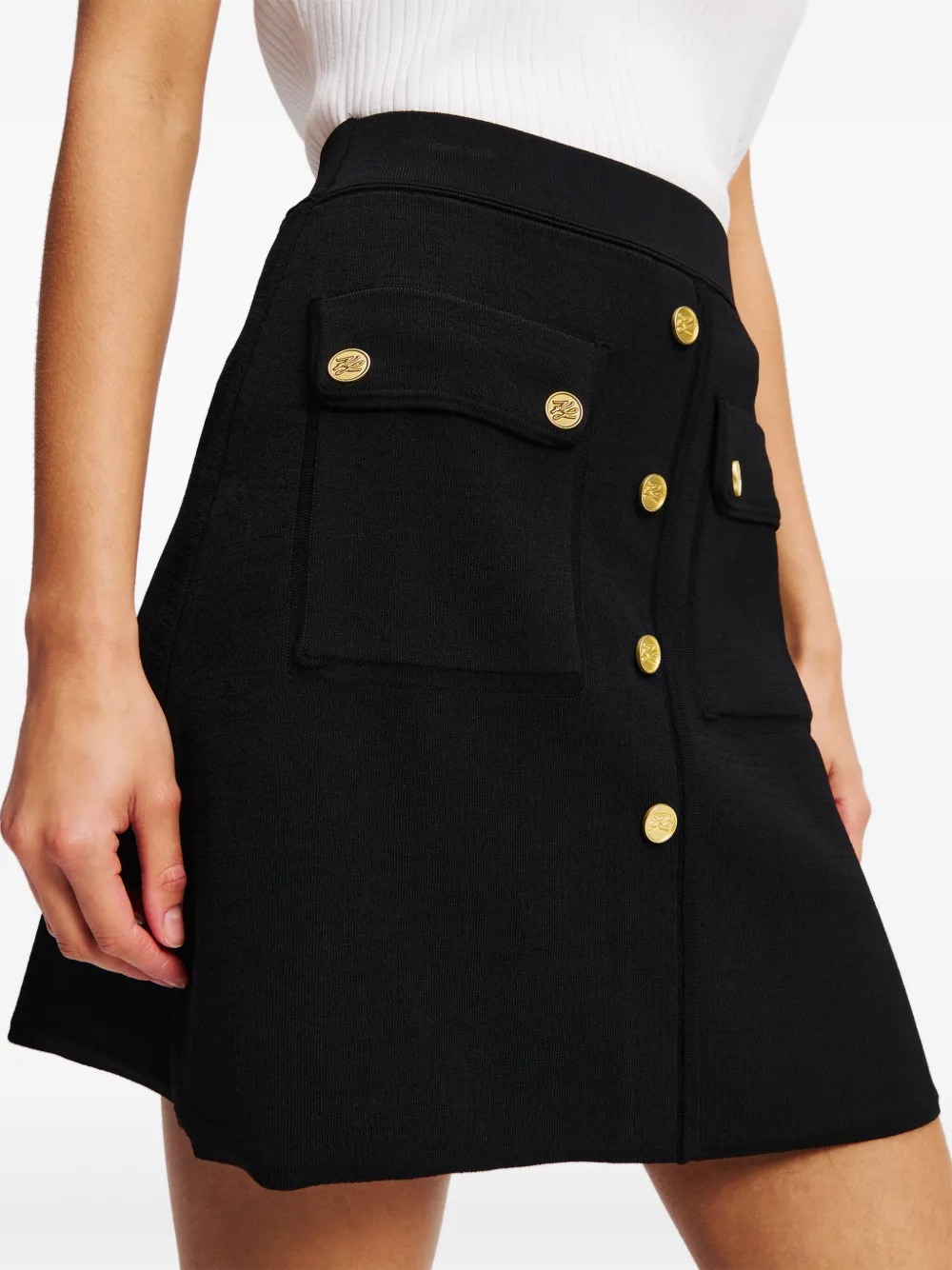 KARL LAGERFELD LOGO-ENGRAVED BUTTONED SKIRT