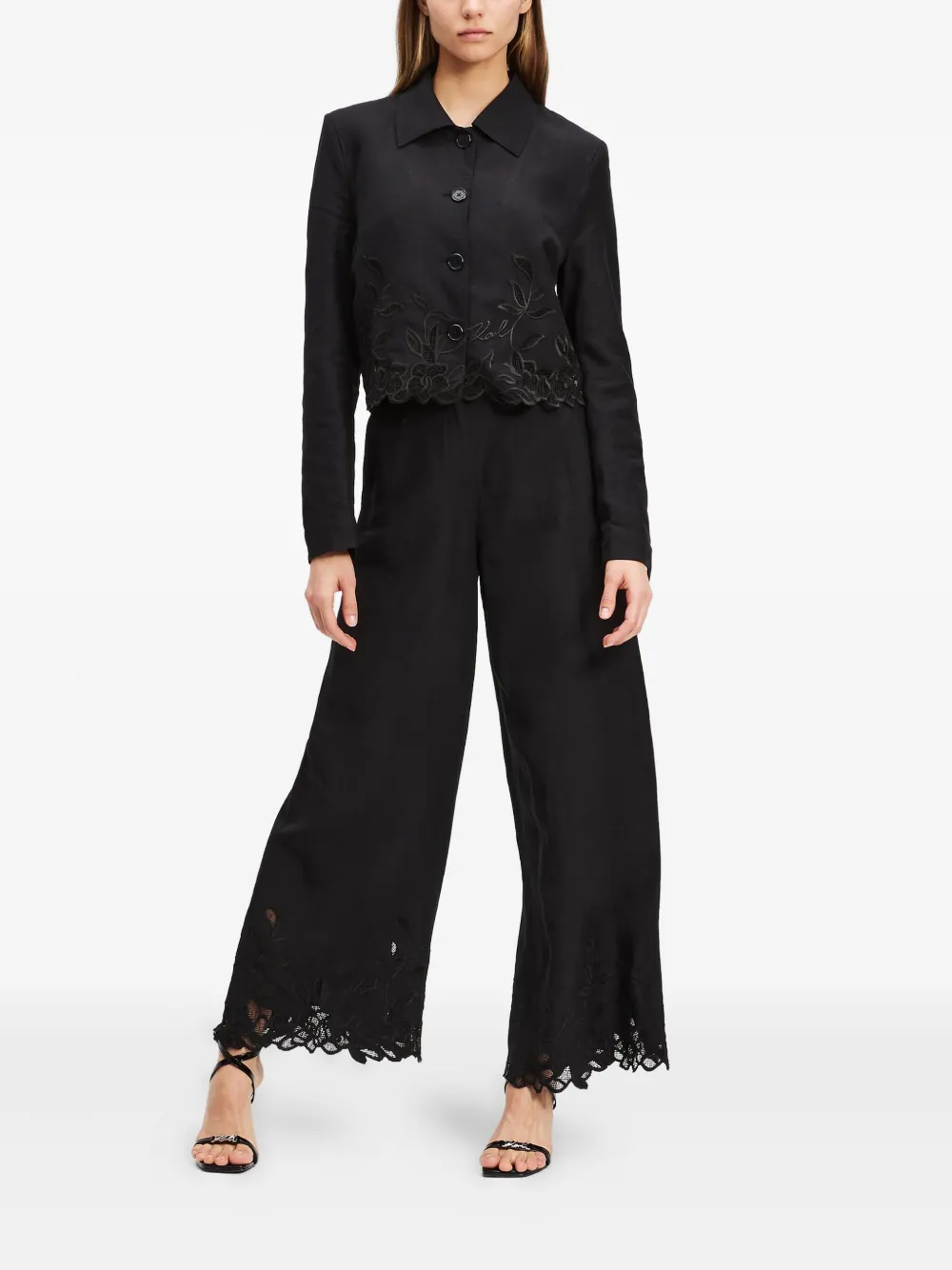 Karl Lagerfeld Broek met afwerking van kant - Zwart