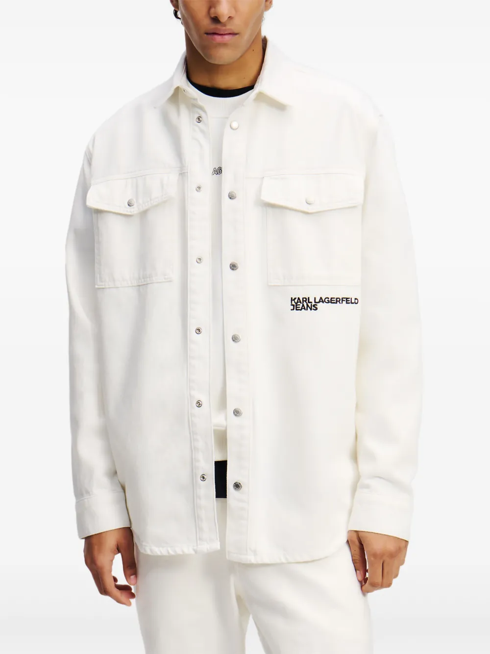 Karl Lagerfeld Jeans Denim shirtjack met Karl-print Wit