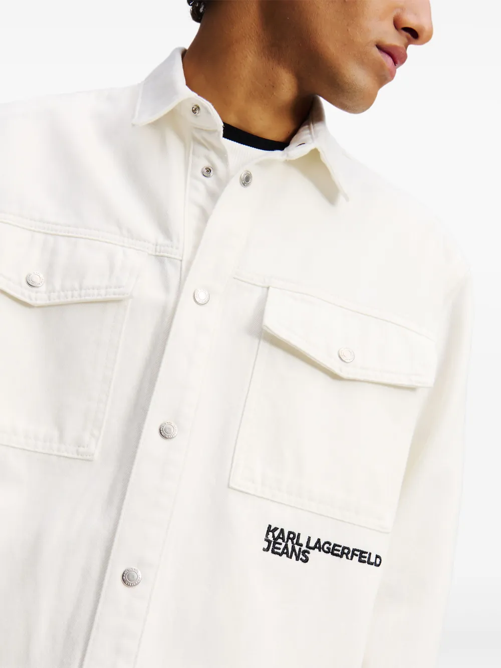 Karl Lagerfeld Jeans Denim shirtjack met Karl-print Wit