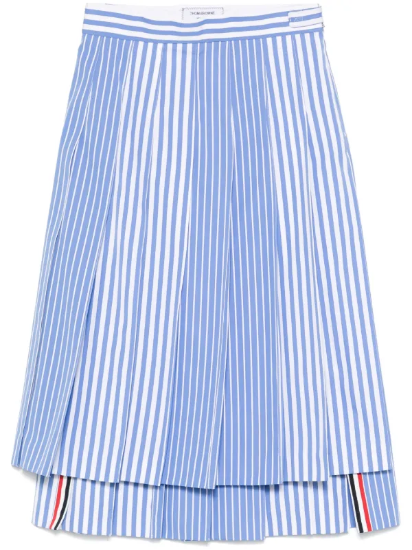 Thom Browne Pleated Striped Midi Skirt in Blue