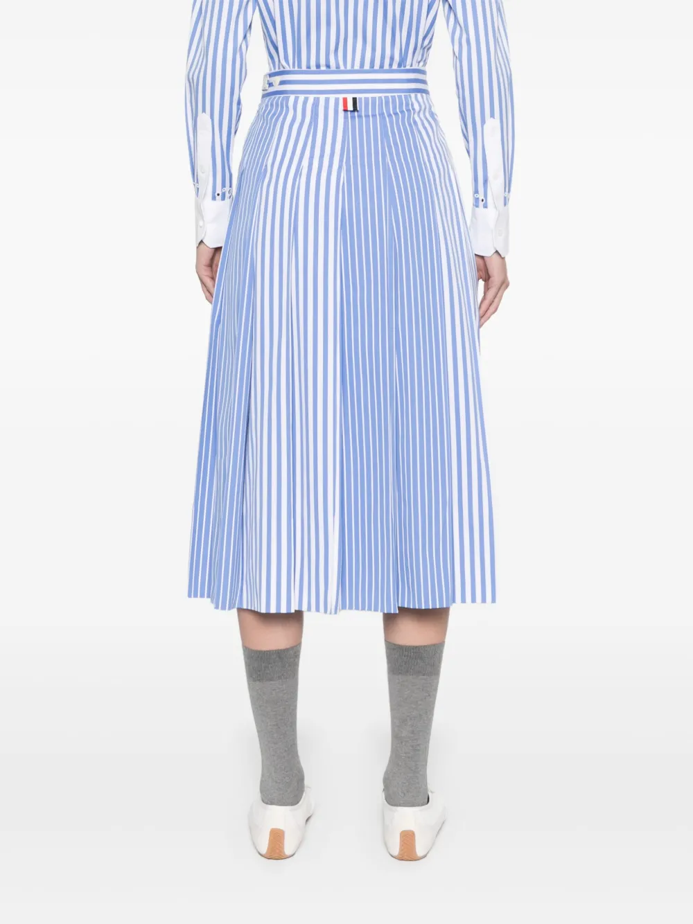 Shop Thom Browne Pleated Striped Midi Skirt