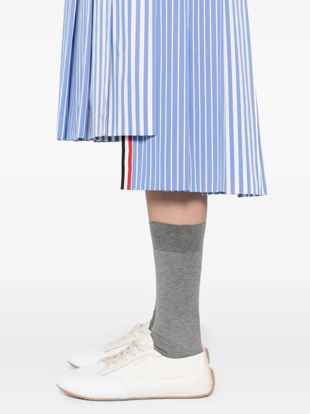 Shop Thom Browne Pleated Striped Midi Skirt