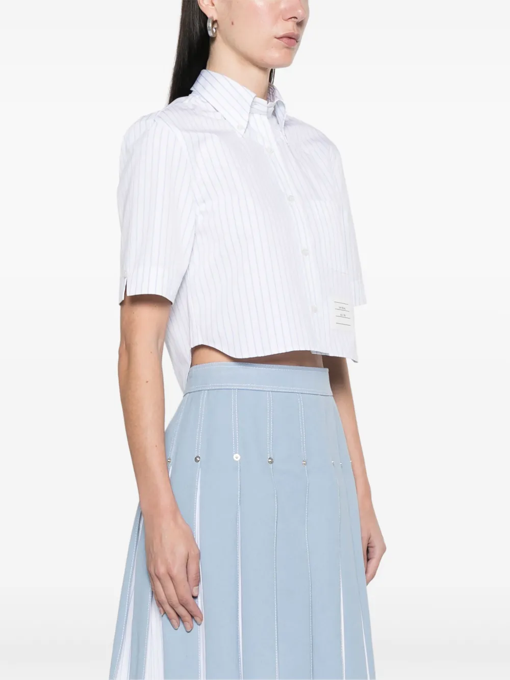 Thom Browne Cropped gestreept shirt Blauw