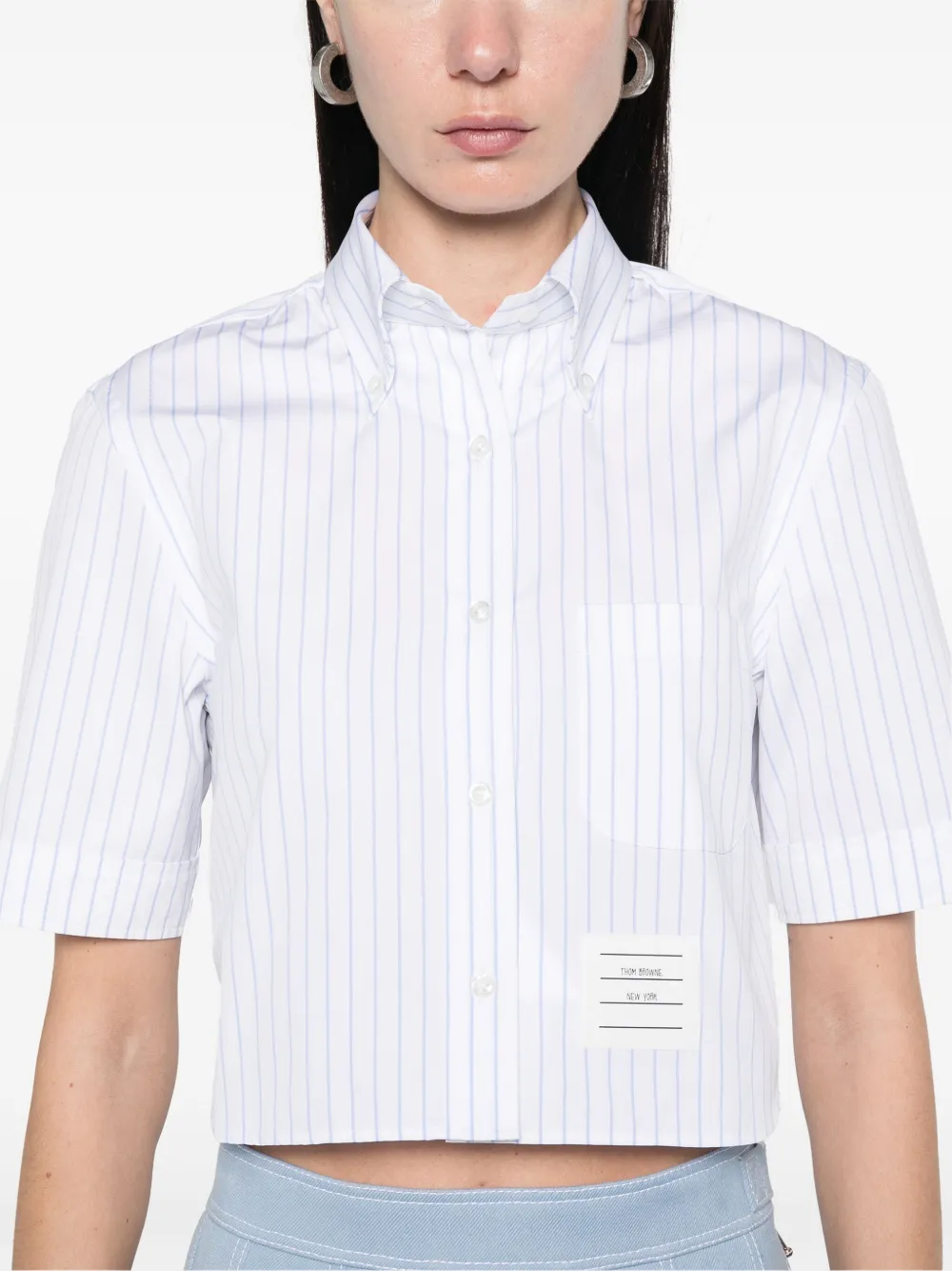 Thom Browne Cropped gestreept shirt Blauw