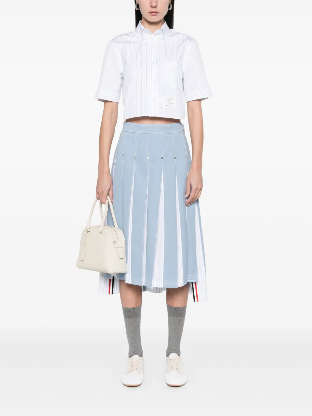 Thom Browne Cropped gestreept shirt - Blauw