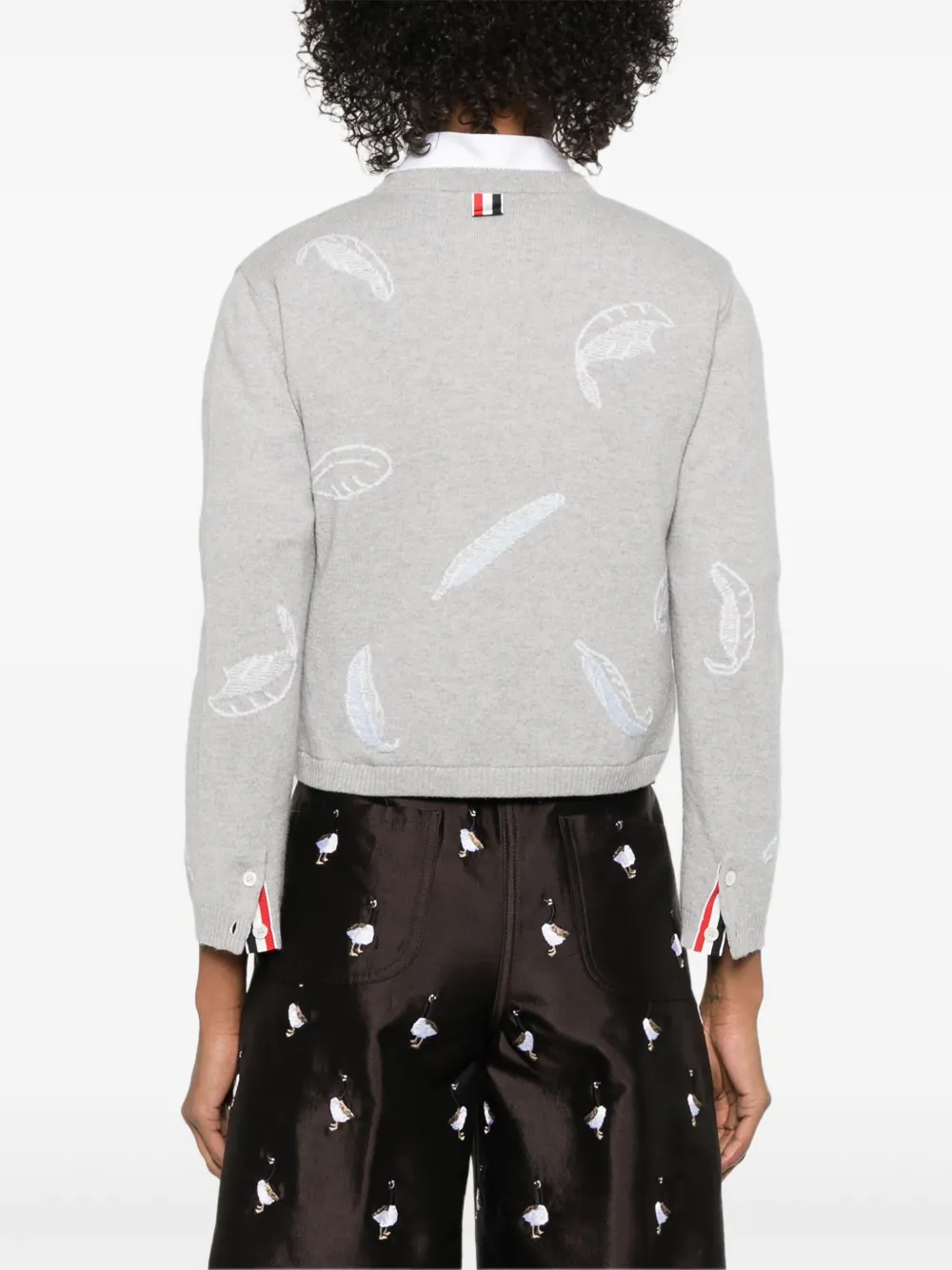 Thom Browne Cropped vest met intarsia veren Grijs