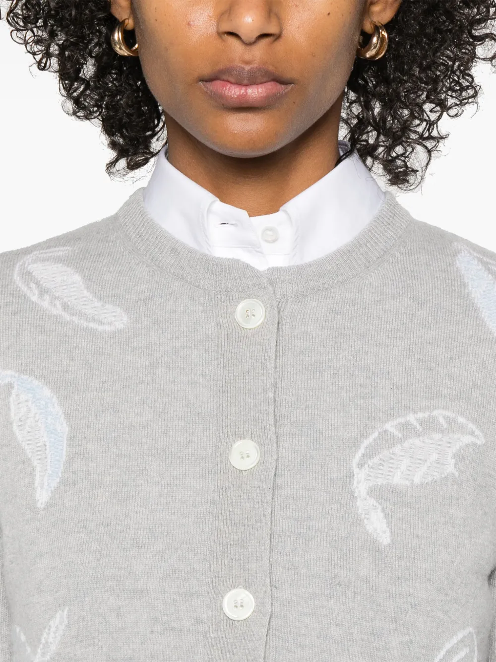 Thom Browne Cropped vest met intarsia veren Grijs