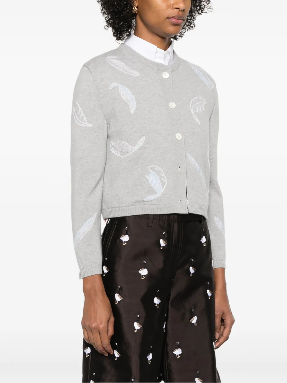 Thom Browne Cropped vest met intarsia veren Grijs
