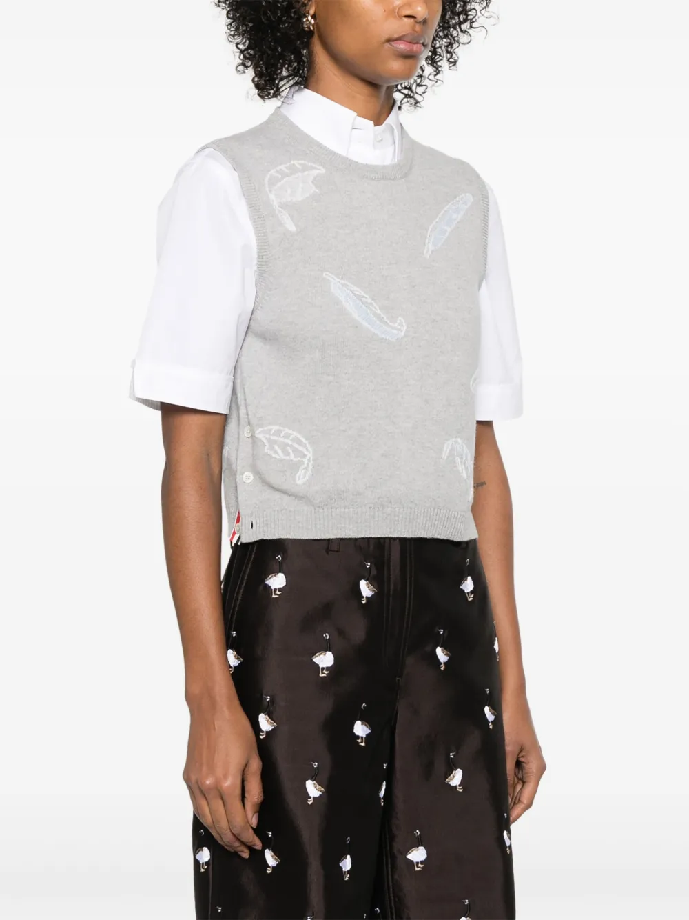 Thom Browne Kasjmier vest met veren intarsia Grijs